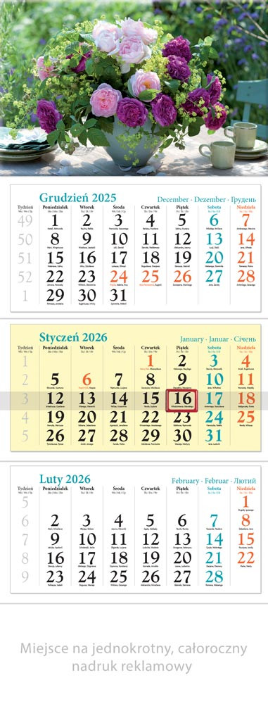 Kalendarz trójdzielny KWIATY LUCRUM KT15